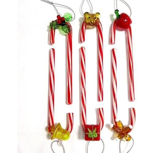 6pcs Custom Handmade Murano Glass Christmas Crutch Hanging Charms Ornaments Christmas Tree Decor Pendant New Year Gifts For Kids