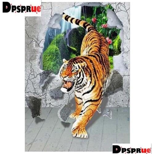 Dpsprue Full Square/Round Diamond Painting Cross Stitch Diamond 3D Embroidery Animal Tiger DIY 5D Moasic Home Decor Gift K48