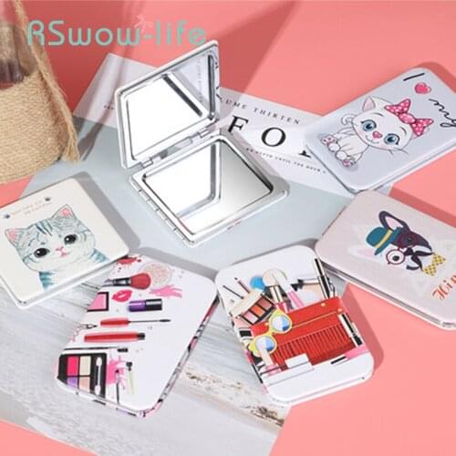 Portable Cute Mirror Folding Portable Mini Mirror Flip Makeup Mirror Silver Round Mirror Magnifying Mirror Makeup Vanity