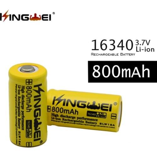 RU HOT SALE New KingWei 16340 Battery 800mAh 3.7v Li-ion Yellow Pointed Head RechargeableBattery For Flashlight Head Lamp