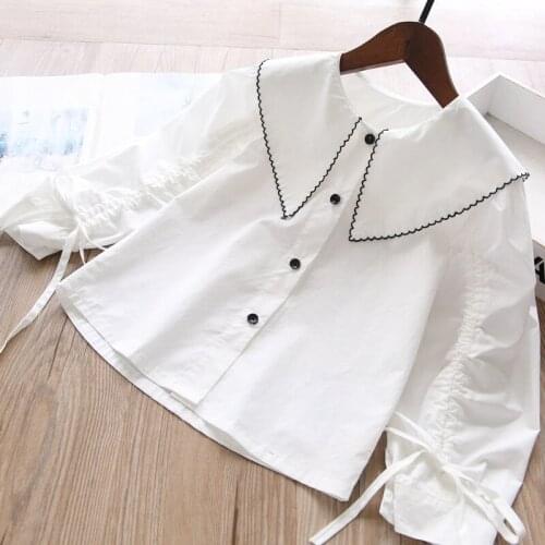 Girls shirts 2021 spring fall baby girl white button cotton long sleeve shirts kids blouses wholesale