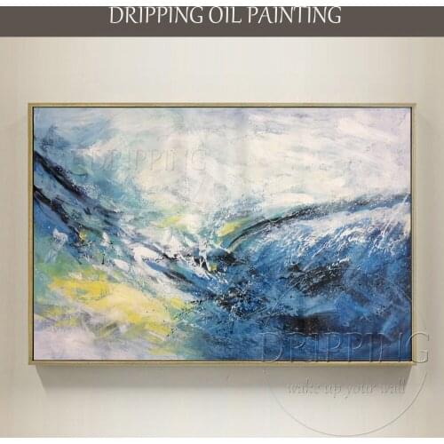 Artist Hand-painted High Quality Canvas Oil Painting on Canvas Original Handmade Light Blue Oil Painting for Wall Decoration