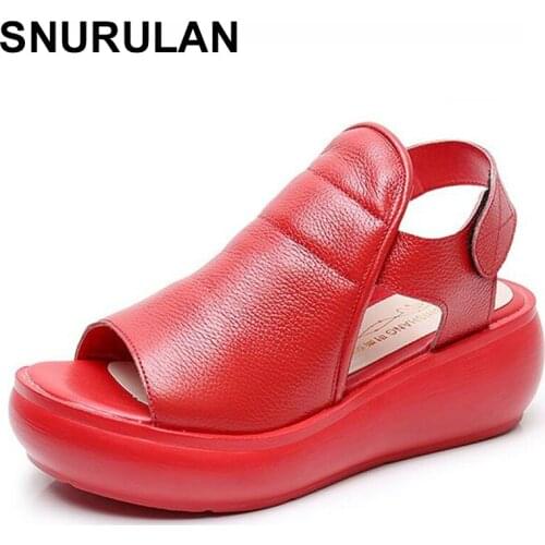 SNURULAN Women Platform Sandals 2020 Summer Genuine Leather Handmade Shoes Women Summer Sandals Slip On Ladies Shoes Sandal
