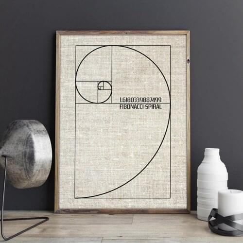Fibonacci Spiral Patent Wall Art Canvas Painting Golden Ratio Posters and Prints Vintage Blueprint Gift idea Science Decoration