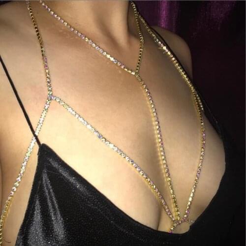 StoneFans Sexy Rhinestone Body Chain Necklace Bra for Women Bikini Summer Beach Crystal Body Bra Chain Choker Jewelry Party Gift
