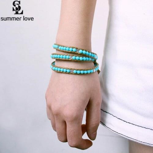 Handmade weaving multi leather rope wrap bracelets women female strand beaded bracelet fashion jewelry unisex pulseira feminina