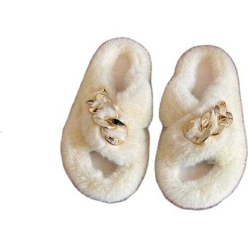 Thick bottom wool slippers female 2021 autumn and winter Korean version outside wearing cross slippers lady home wool slippers