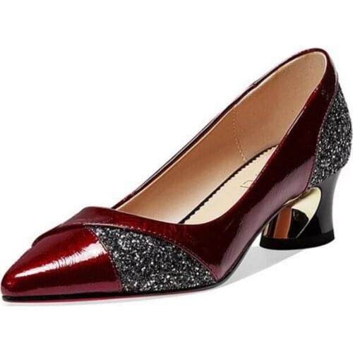 2021 Woman Fashion Shallow Mouth Pointed High Heels Classic Fashion Soft Patent Leather Shoes Thick Heel Womens Shoes EUR 35-40