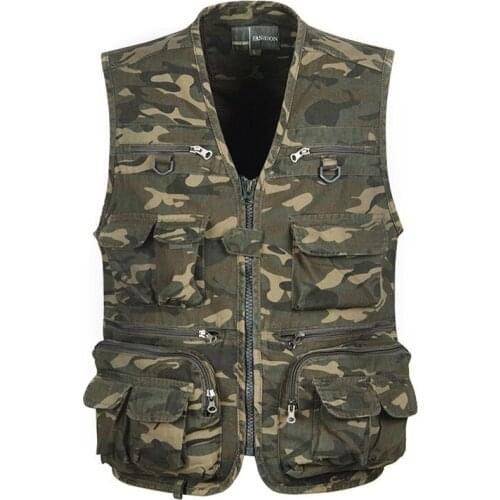 Camouflage Spring and Autumn New Mens Vest Thickened Oversized Waistcoat Multi-Pocket Outdoor Military Fans Training Suit