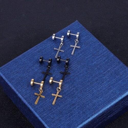 1Pc/lot Punk Titanium Steel Bar Cross Studs Earrings Cartilage Earring Lobe Piercing Barbell Tongue For Jewelry Women Men
