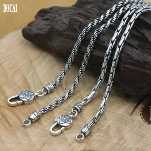 100% real S925 pure silver stylish and simple mens bamboo necklace woven silver chain handmade Thai silver man necklace 3mm
