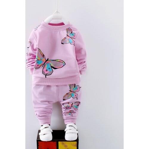 2020 Spring Autumn Girl Clothing Casual Baby Clothes Children Suit Infant Cartoon Butterfly Sweatshirts Sports Pants Kids Sets