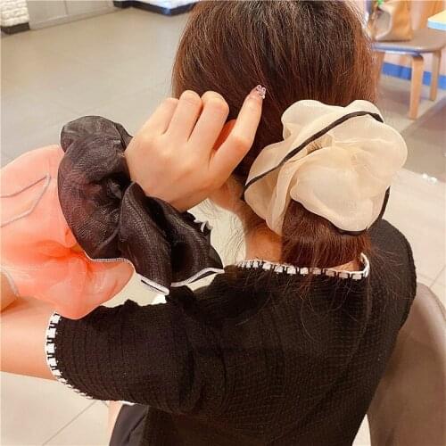 2021 Large Net Yarn Rubber Hair Rope For Women Chiffon Elastic Bands Circle Girls Ponytail Holder Scrunchies Headdress Accessory