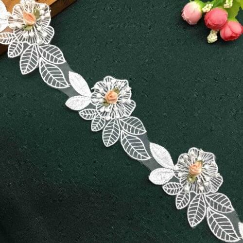 20x Soluble 3D Rose Flowers White Leaf Lace Trim Fabric Ribbon Garment Patchwork Sewing Craft For Costume Hat Shoes Decoration