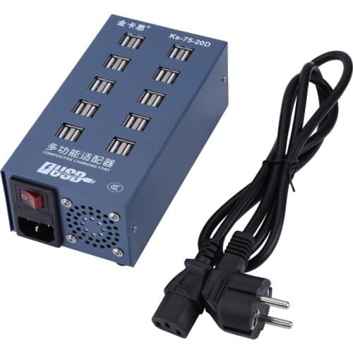 220V 20 Port Port USB Charger Fast Quick Charge Smart Charging Station Adapter for iPhone iPad Samsung Smart Phone Tablet PC