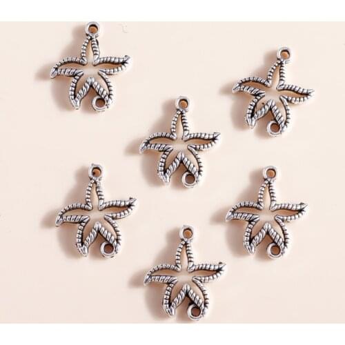 20pcs 16*18mm Hollow Starfish Charms Fit Necklaces Pendants Earrings Antique Silver Color Star Charm DIY Jewelry Findings Making