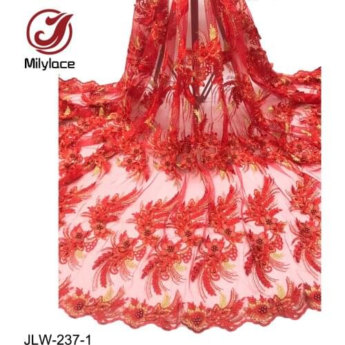African Lace Fabric 3D Flowers Beaded Tulle Lace Fabric High Quality Beautiful French Embroidered Tulle Lace Fabric JLW-237