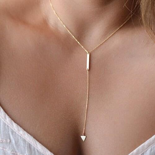 2020 Hot Sale Women Bohemia Simple Little Triangular Tassels Chain Bar Alloy Pendant Chain Necklaces Women Accessory Wholesale
