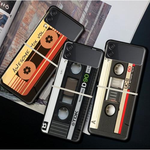 For Samsung Galaxy Z Flip 3 5G Case Luxury Matte Black Hard Phone Cover ZFlip 3 Shockproof Fundas Shell Old Cassette Audio Coque