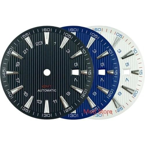 Black/Blue/White 33.2mm GMT Watch Dial Parts AT Finish150M Sailboat Splint Texture Fit Mingzhu DG3804 Blue Lume Wristwatch Plate
