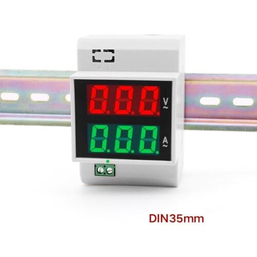 Colorful digital dispaly 35mm din meter AC 200-450V AC0-100A AC voltage and ampere combination meter V & A din meter