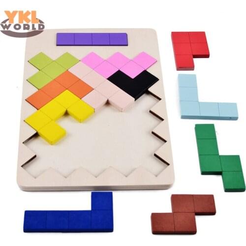 Wooden Tetris Jigsaw Puzzle Toy Wood Tangram Brain Teasers Game Children Pre-school Educational Toy (S5