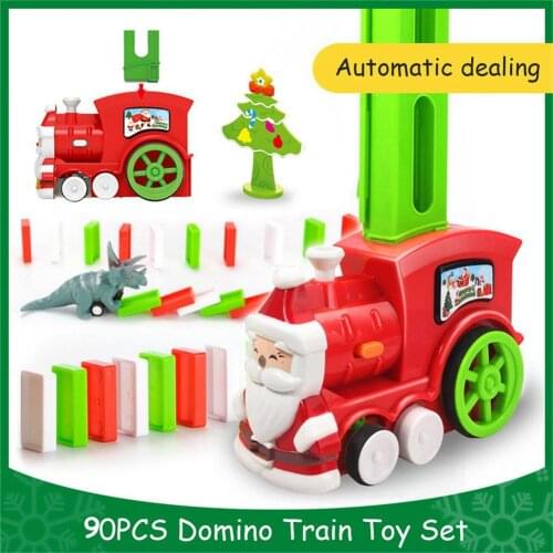 90PCS Building Blocks Domino Train Toy Set With Light Sound Santa Train Set Christmas Gifts Toys For Children