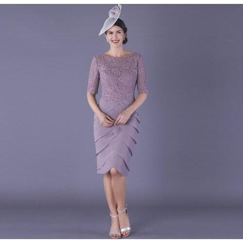 Elegant Scoop Neck Half Sleeves Mother Of The Bride Dress Lace Tiered Chiffon Mother Vestido De Noche Wedding Party Dresses 2021