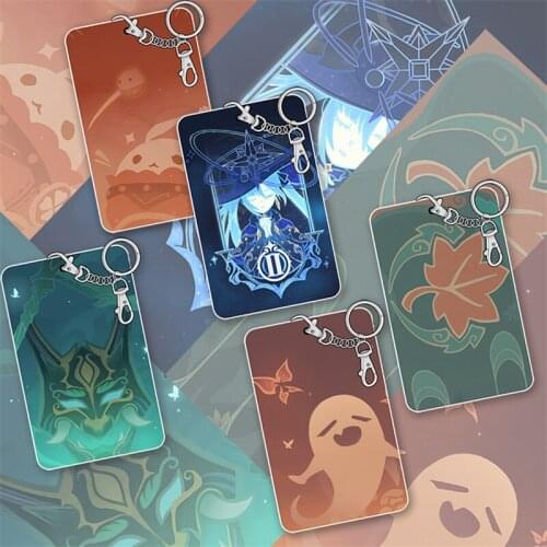 Game Genshin Impact Xiao Klee Hutao Mona ID Badge Clip Key Chain Student Bus Card Holder Case Cute Toy Bag Pendant Daily Gifts