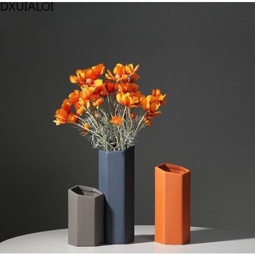 Nordic Art Geometric Ceramic Vase Creative Hexagon Vase Modern Simple Entrance Home Decor Ornaments living room decoration gift