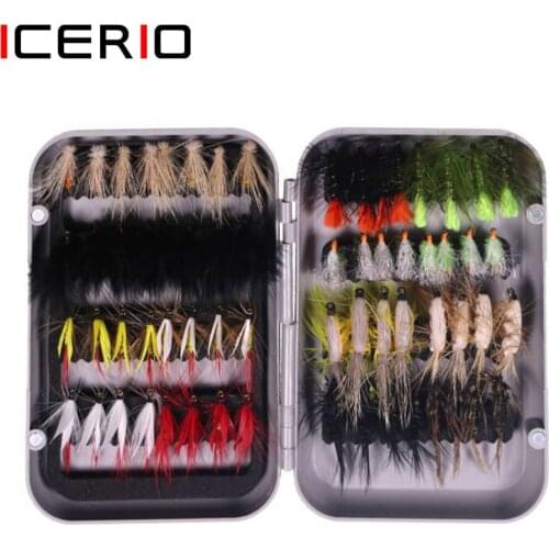 ICERIO 64pcs Flies kit-Caddis Nymph Fly Dry /Wet Fly Midge Fly For Trout Bass Blue Gill Fishing Baits Lure 4# 8# 10# 12