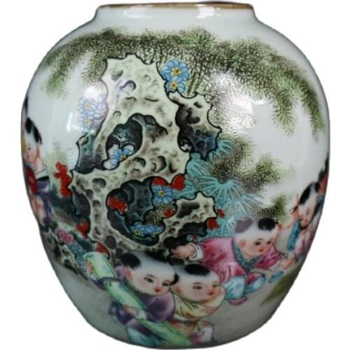 China Old Porcelain Pink Baby Play Pattern Pot