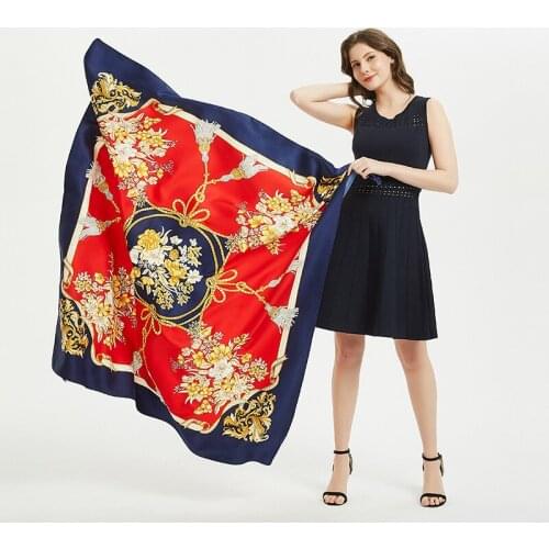 KOI LEAPING Fashion Western style Silk Scarf Floral tassel pattern shawl Female big square Scarf Headscarf Sunscreen Scarf gift