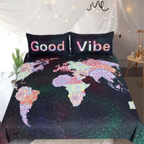 World Map Bedding Set Printed Blue Bed Duvet Cover with Pillow Covers Soft Cozy Home Textiles Queen Size