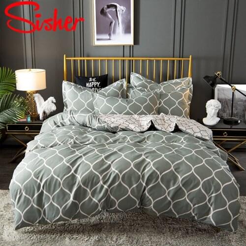 Sisher Geometric Print Bedding Sets High Quality Black Grey Duvet Cover Set For Adult Funda Edredon Nordico No Bed Sheet