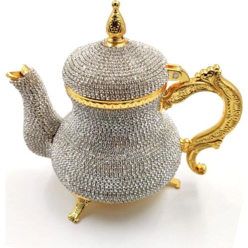 Swarovski Patterned Stone Copper Teapot High Value Crystal Handmade Embroidered Luxury Gold Silver Evil Eye Beaded Color Teapots