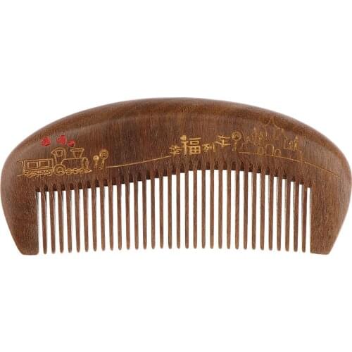 Handmade Brown Green Sandalwood Mini Wooden Hair Comb Reduce Hair Breakage