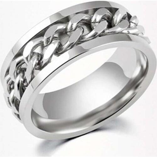 Fashion hot chain rotatable titanium steel ring lovers temperament simple ring