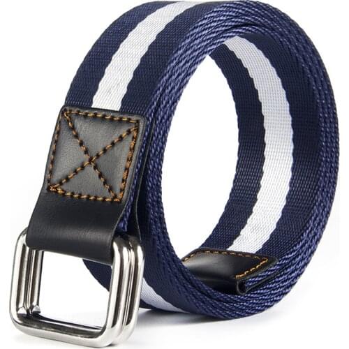Mens and Womens Fashion Square Double Ring Button Youth Casual Jeans With Student Style Nylon Canvas Belt