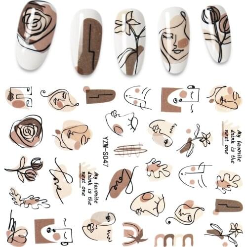 1PC Abstract Art Design Stickers for Nails Face Flowers Graffiti Manicure Nail art Decoration Nail Stickers