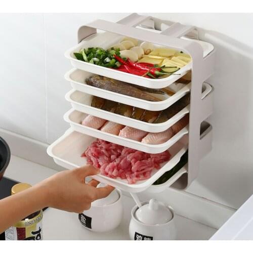Wall-Mounted side dish multi-layer kitchen multi-function stackable dish preparation artifact Rectangular hot pot tray