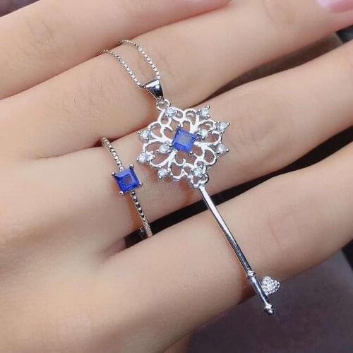 Real Natural Sapphire jewelry set Natural Real Sapphire 925 sterling silver 1pc pendant,1pc ring