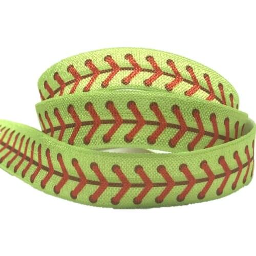 New Arrival Softball Stitches Print Fold Over Elastic Green FOE Sports Team Ribbon For Hair Tie Diy Sewing Handband Accessory