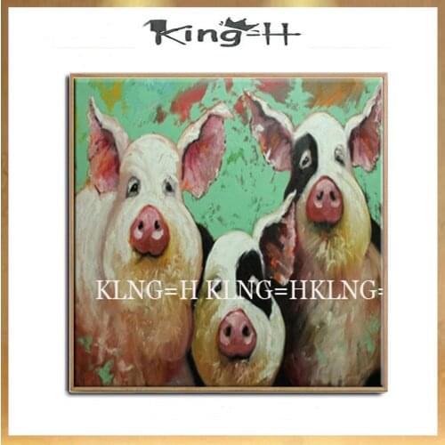 New abstract hand draw a pig animal welfare home three mouth lovely pig oil painting decorative home wall and the sofa