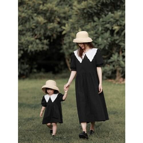 Parent-child Clothes New Girls' Simple Black White Detachable Embroidered Doll Collar Summer Children Dress
