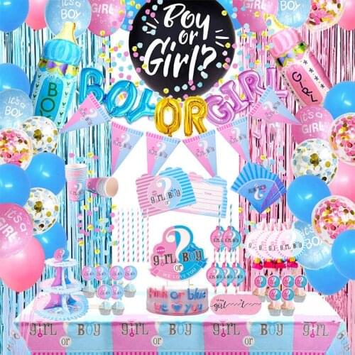 Gender Reveal Newborn Party Decorations Disposable Tableware Paper Plate Cup Napkin Straw 16pcs Supplies