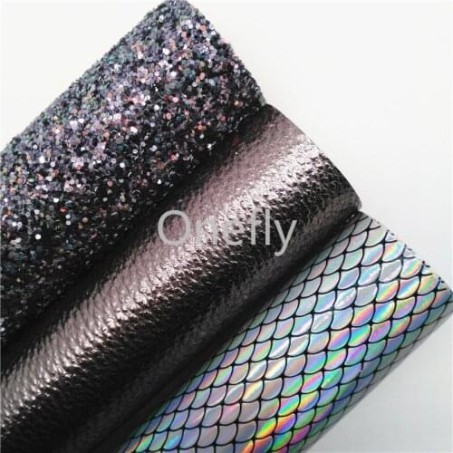 Onefly 21X29CM Grey Glitter Leather, Metallic Litchi Faux Leather, Iridescent Leather Sheets For Bow DIY handbags shoes BQ072