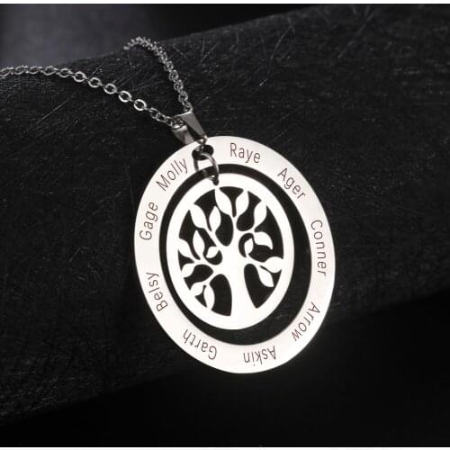 Family Tree Personalized Necklace Custom Name Date Life Tree Gift For Lover Couple Women Man Boy Girl Stainless Steel Jewelry