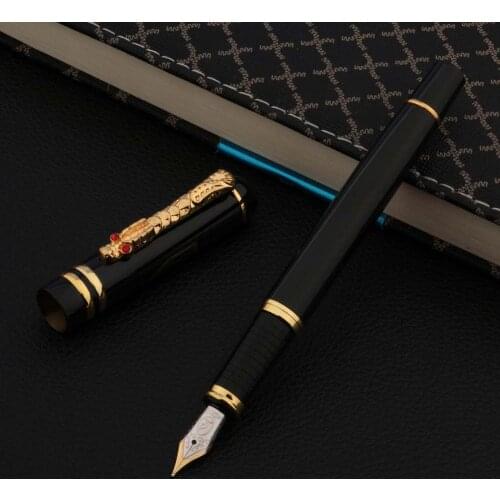 Black GOLDEN Medium Nib Dragon shape Great Wall Emboss Fountain Pen
