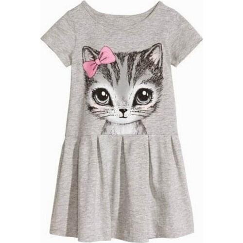 2 3 4 5 6 7 8 Year Old Girls Dress 2020 Summer Casual Kids Clothes for Girls Cat Baby Children Clothing Vestidos Robe Fille